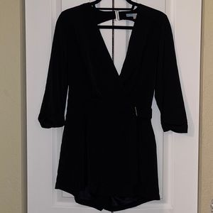 Black V neck stretch waist romper